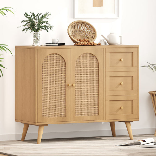 Aimani 37.4'' Sideboard, Buffet Cabinet with Door and 3 Drawers, Rattan Floor Storage Cabinet for Dining Room, Living Room