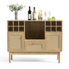 Akseli 43.3" Bar Cabinet, Rattan Sideboard Buffet Liquor Cabinet with Wine Racks for Home