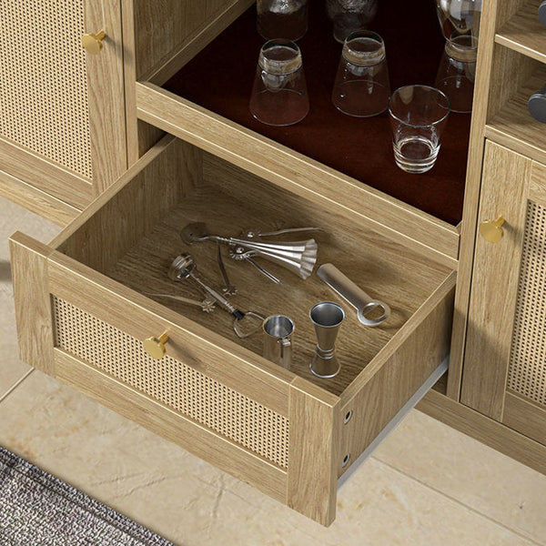 Akseli 43.3" Bar Cabinet, Rattan Sideboard Buffet Liquor Cabinet with Wine Racks for Home