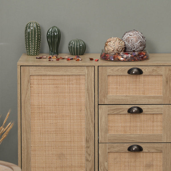 Atwood 3 - Drawer 2 - Door Accent Nature Rattan Cabinet