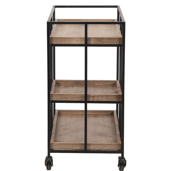 Pacific Natural Brown Wood Veneer and Metal Bar Trolley