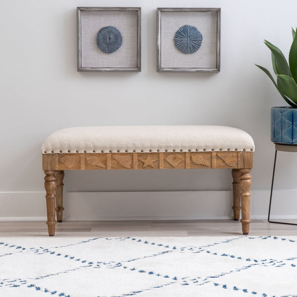 Barlow Upholstered Wood Seashell Entryway Bench