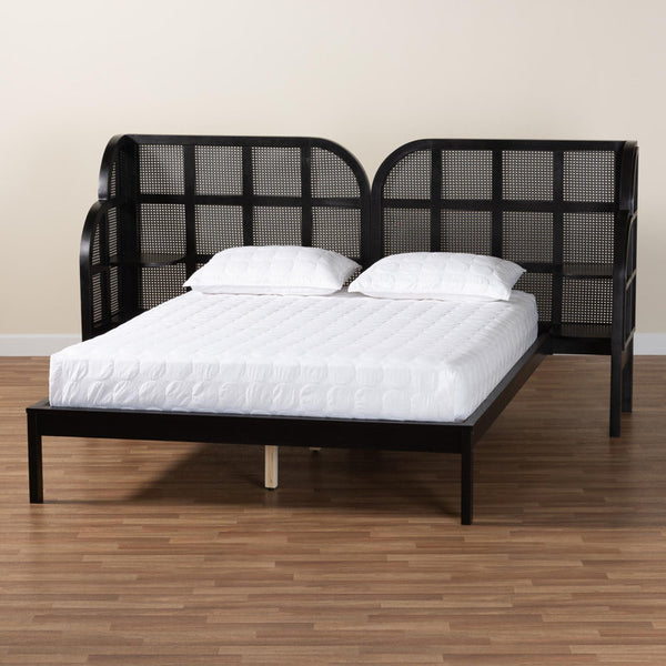 Baxton Studio Cascadia Mid-Century Modern Ebony Wood Wingback Platform Bed