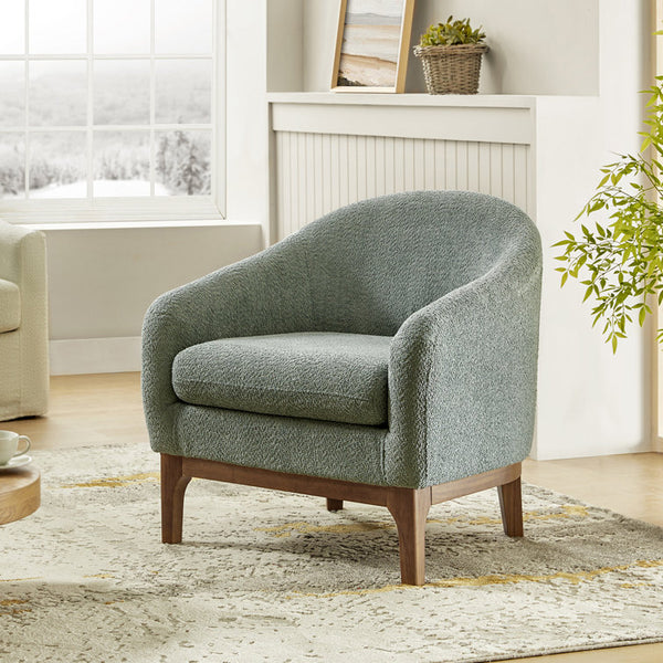 Berklie Modern Boucle Barrel Chair with Solid Wood Legs