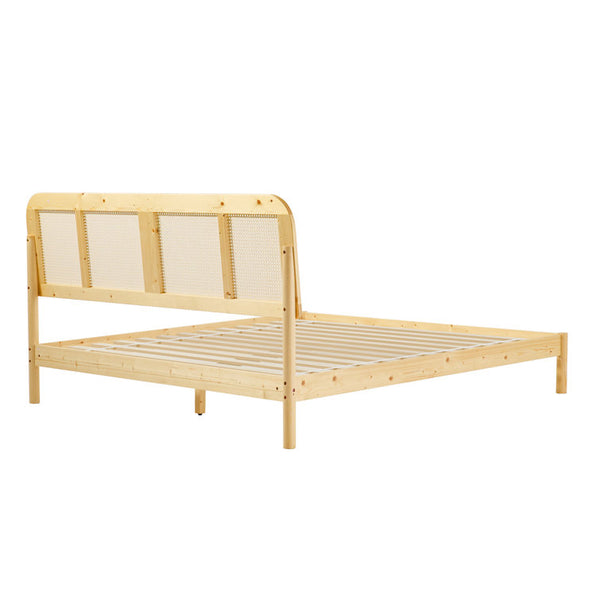 Boho Curved Rattan Headboard King Bed