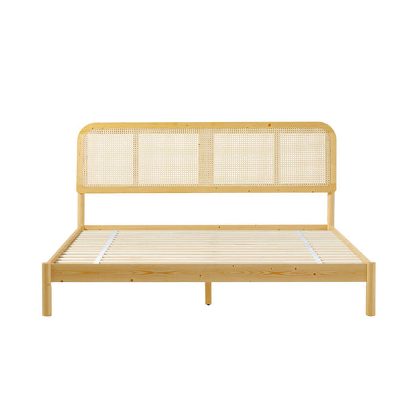 Boho Curved Rattan Headboard King Bed