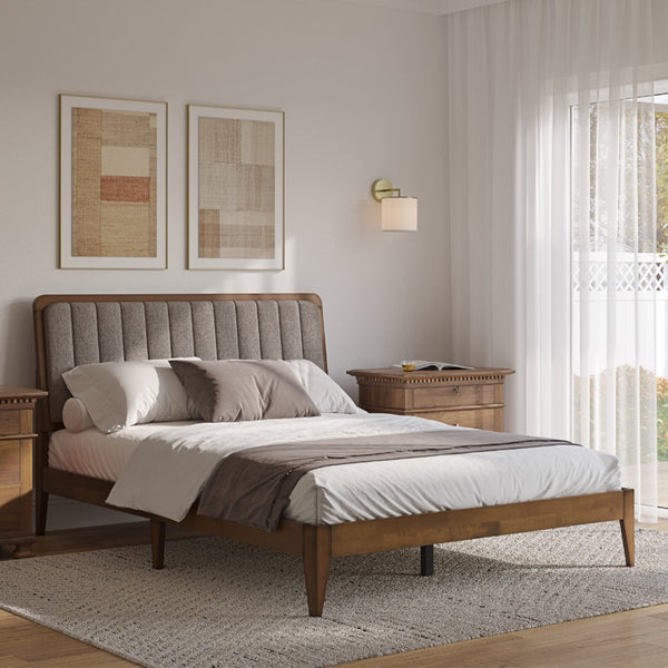 Bollen Solid Wood Upholstered Headboard Bed Frame