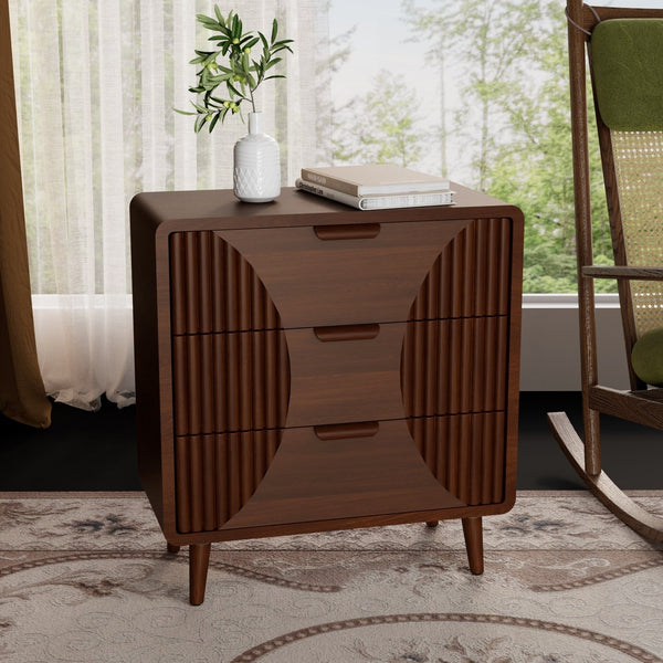 COSIEST Modern Brown End Table with Drawers