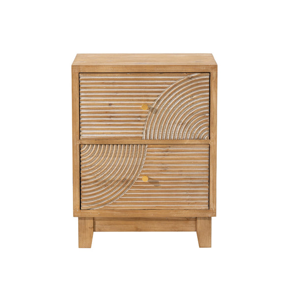 COZAYH 3-Drawer Farmhouse Dresser with Handicraft Wood Ring Motif, Rustic Nightstand Wooden Finish, Boho, Natural Wood