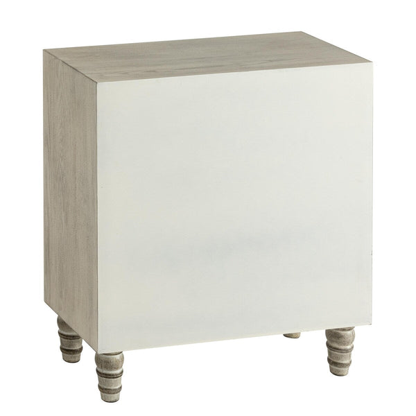 COZAYH Farmhouse 3 Drawer Nightstand with Craft Flower Motif Front, Distressed Boho Chest, French Country, Weathered White