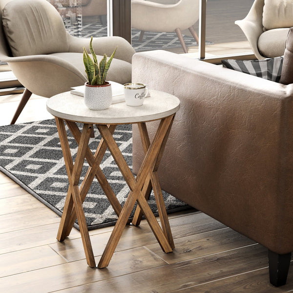 COZAYH Pedestal Farmhouse End Table, Distressed Top with Base for Modern Farmhouse, Boho Decor, Round