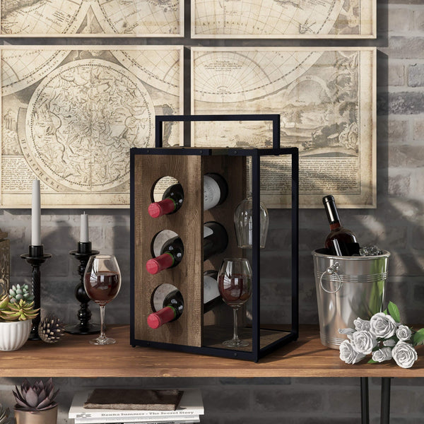 Aberdour Rustic Oak Metal 3-bottle Wine Rack by Carson Carrington