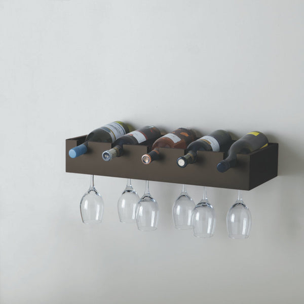 Cheever 5 Bottle Wall Mounted Wine Bottle & Glass Rack in Espresso