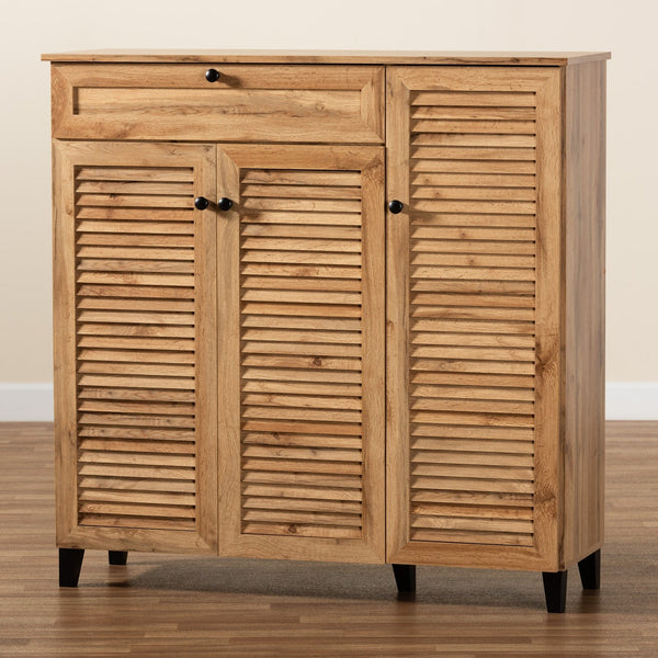 Coolidge Modern Shoe Storage Wood Cabinet with Drawer-Oak Brown