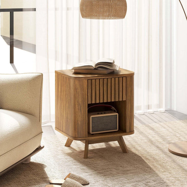 Costway 1/2 PCS Wood Nightstand with Drawer & Open Shelf Storage Home