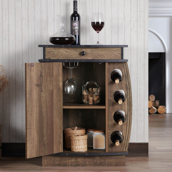 DH BASIC Rustic Oak Multi-storage Bar Cabinet by Denhour