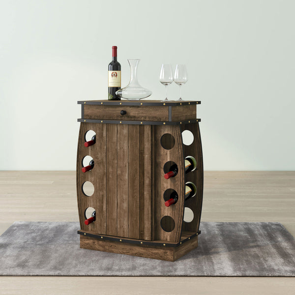 DH BASIC Rustic Oak Multi-storage Bar Cabinet by Denhour