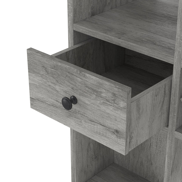 DH BASIC Transitional Vintage Grey Oak 6-Open Shelf Bar Table with Wine Storage by Denhour