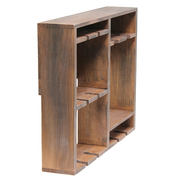 Derike Elegant Designs Bartow Wall Mounted Wood Wine Rack Shelf With Glass Holder, Restored Wood