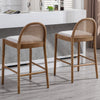 Emington Modern Stools with Rattan Backrests and Wood Frame (Set of 2)