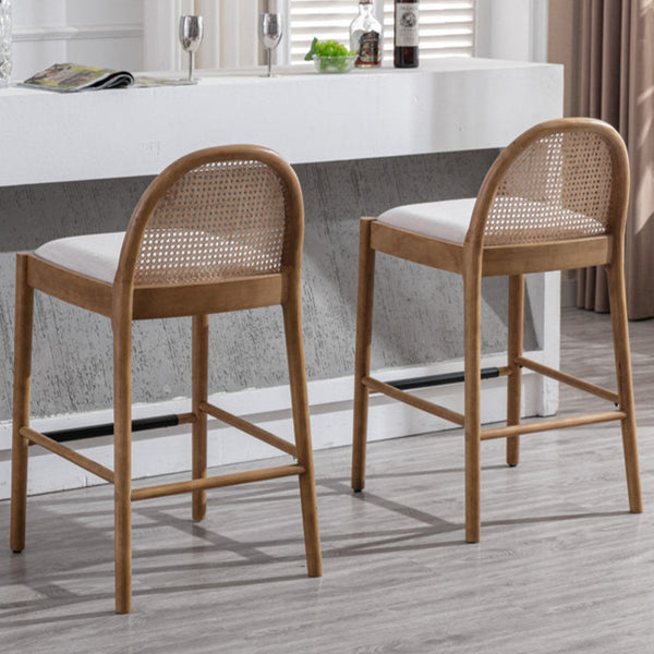 Emington Modern Stools with Rattan Backrests and Wood Frame (Set of 2)