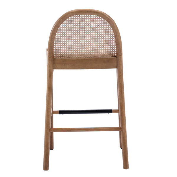 Emington Modern Stools with Rattan Backrests and Wood Frame (Set of 2)