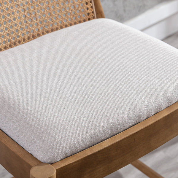 Emington Modern Stools with Rattan Backrests and Wood Frame (Set of 2)