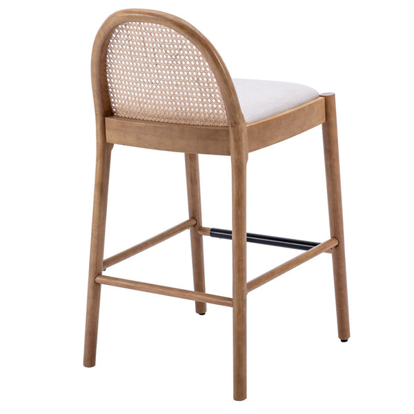 Emington Modern Stools with Rattan Backrests and Wood Frame (Set of 2)