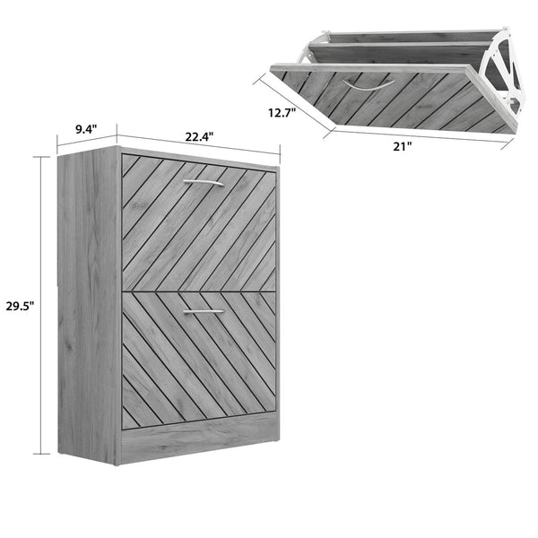 Timechee 8 Pair Shoe Storage Cabinet with 2 Drawers, Wood Color