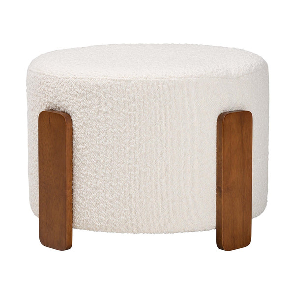 Finlay Modern Japandi Boucle Fabric and Wood Ottoman Footstool