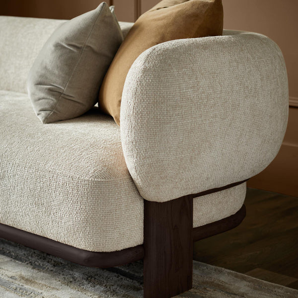 Florence natural fabric with dark wood 3 seater sofa