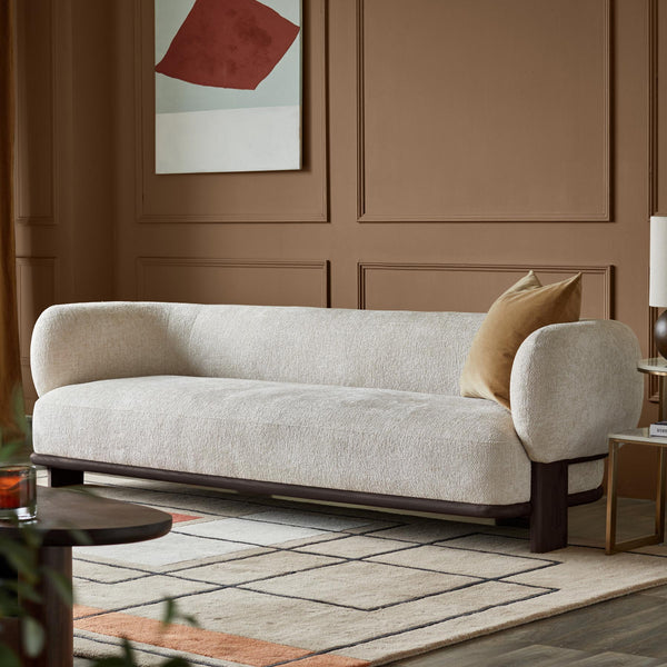 Florence natural fabric with dark wood 3 seater sofa