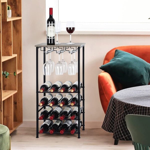 Freestanding Rustic Wine Holder Stand with Wine Storage and Bottle Shelf