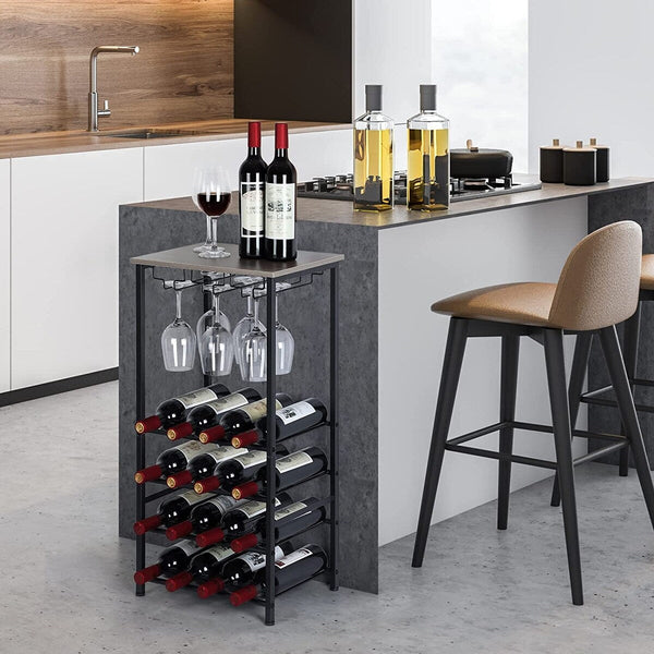 Freestanding Rustic Wine Holder Stand with Wine Storage and Bottle Shelf