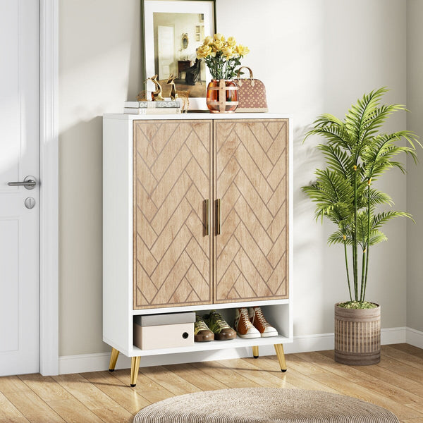 Freestanding Shoe Storage Cabinet with 2-Door and Adjustable Shelves for Entryway Living Room Bedroom