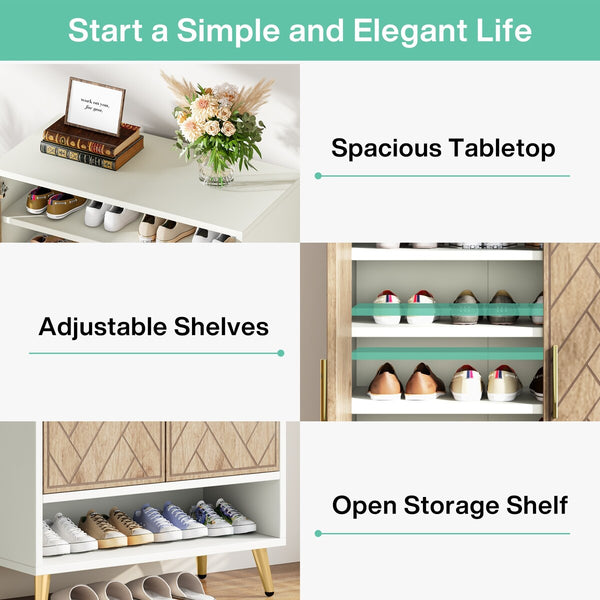 Freestanding Shoe Storage Cabinet with 2-Door and Adjustable Shelves for Entryway Living Room Bedroom