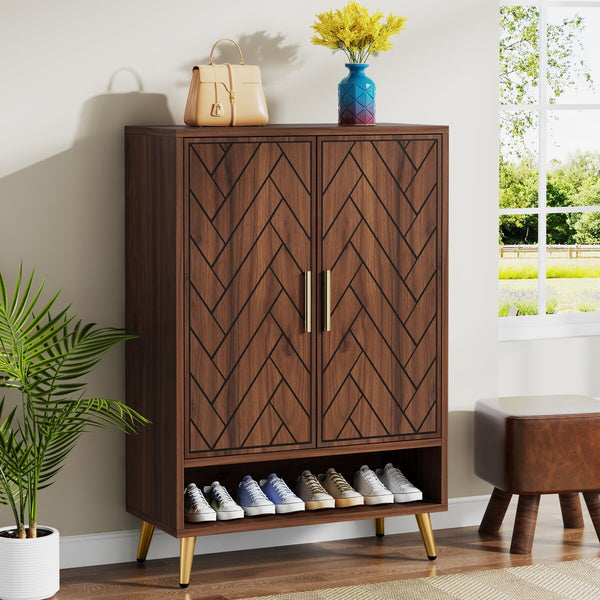 Freestanding Shoe Storage Cabinet with 2-Door and Adjustable Shelves for Entryway Living Room Bedroom