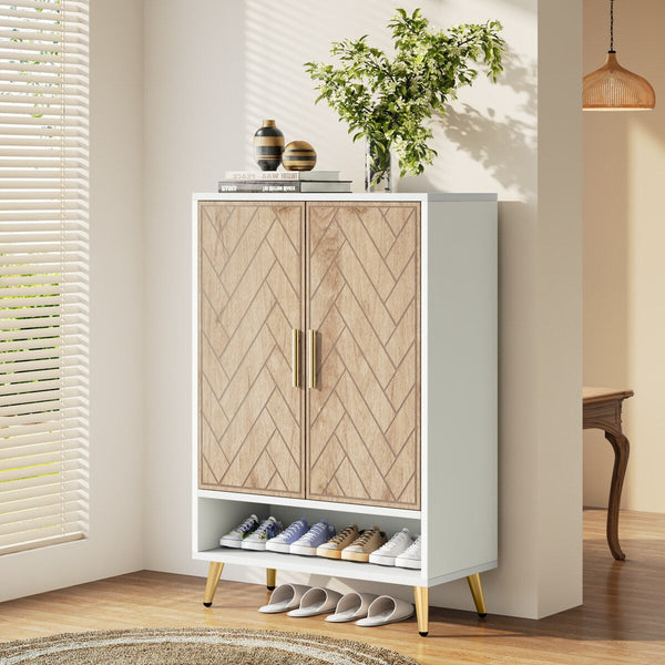 Freestanding Shoe Storage Cabinet with 2-Door and Adjustable Shelves for Entryway Living Room Bedroom
