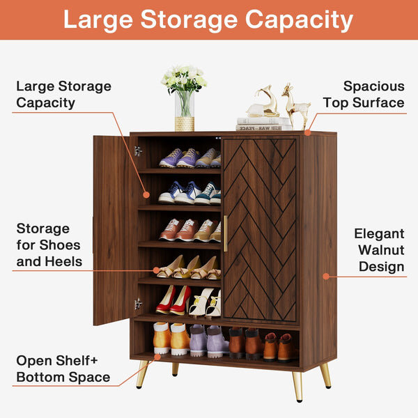 Freestanding Shoe Storage Cabinet with 2-Door and Adjustable Shelves for Entryway Living Room Bedroom