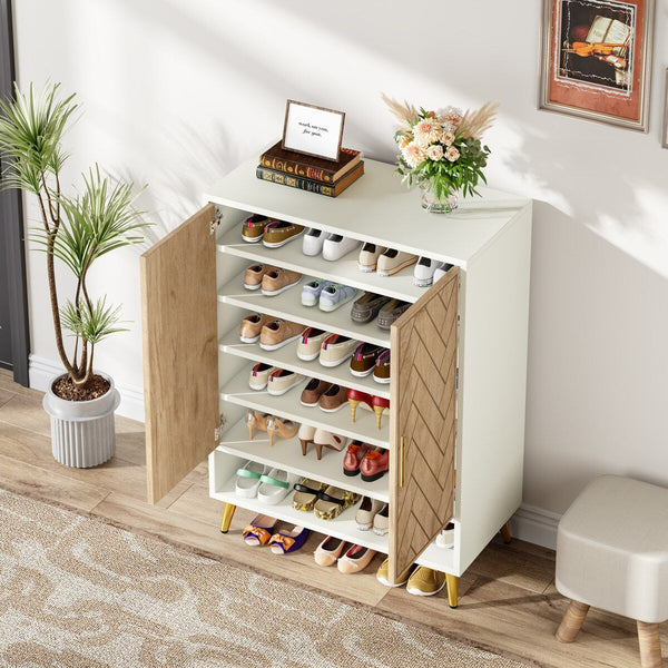 Freestanding Shoe Storage Cabinet with 2-Door and Adjustable Shelves for Entryway Living Room Bedroom