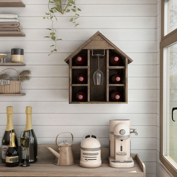 Bude Farmhouse Oak Tabletop 6-bottle Wine Rack by Furniture of America