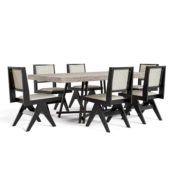 Furniture of America Evrena Modern 7-Piece Black Solid Wood Dining Set