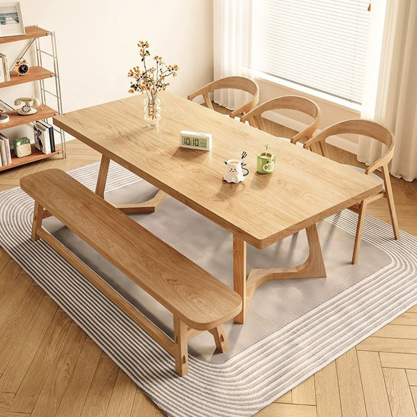 Shangyi All-Solid Wooden Dining Table Set Thickened Rectangular Table Chair for Household Simple Modern Style for Living Room
