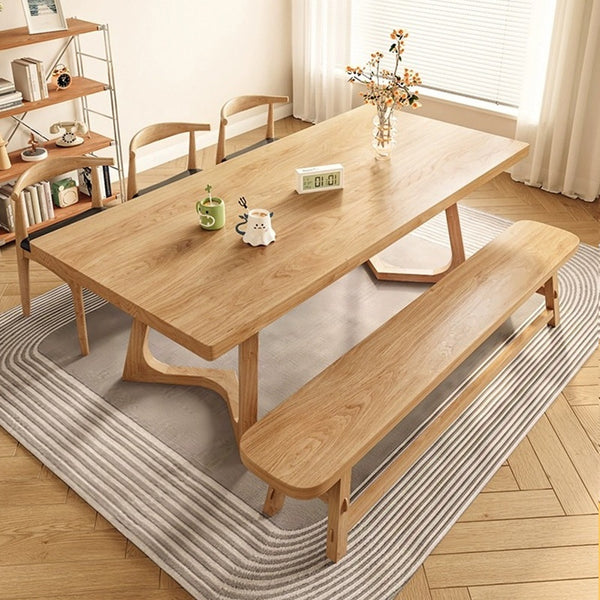 Shangyi All-Solid Wooden Dining Table Set Thickened Rectangular Table Chair for Household Simple Modern Style for Living Room
