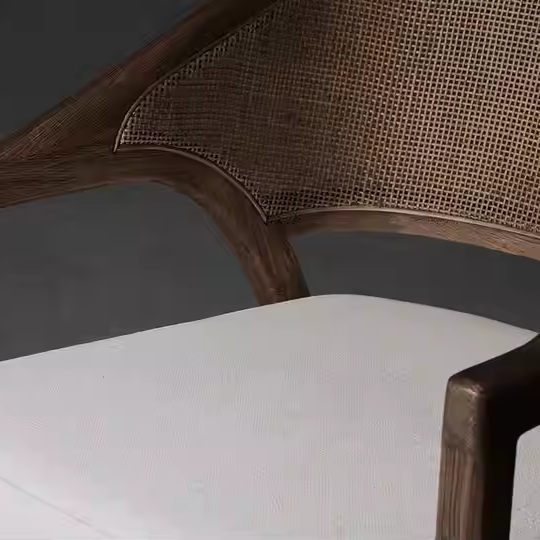 Simple Style Modern Upholstered Dining Arm Chair Solid Wood Backrest Rattan Dining Chairs for Dining Room Luxury