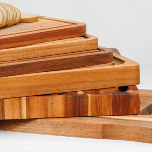 Howard 3pcs Acacia Solid Wood Cutting Board Set, Reversible Wooden Kitchen Block, Extra Large Cutting Board For Kitchen, Serving Board, Chopping Board With Juice Groove and Easy Grip Handle (Set of 3)