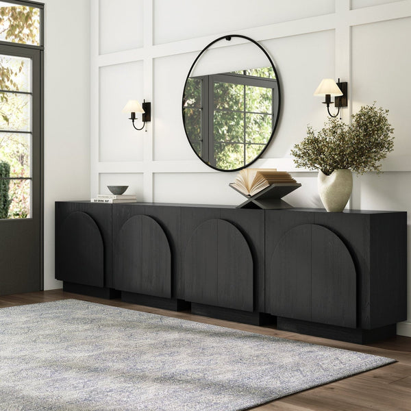 Iris Wooden Accent Cabinet, Sideboard Credenza or TV Stand with Arched Cabinet Doors and Adjustable Shelves