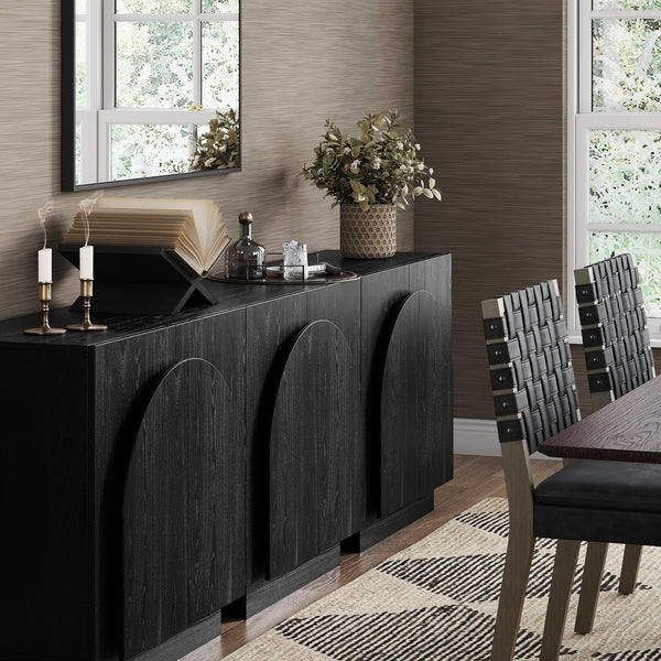 Iris Wooden Accent Cabinet, Sideboard Credenza or TV Stand with Arched Cabinet Doors and Adjustable Shelves