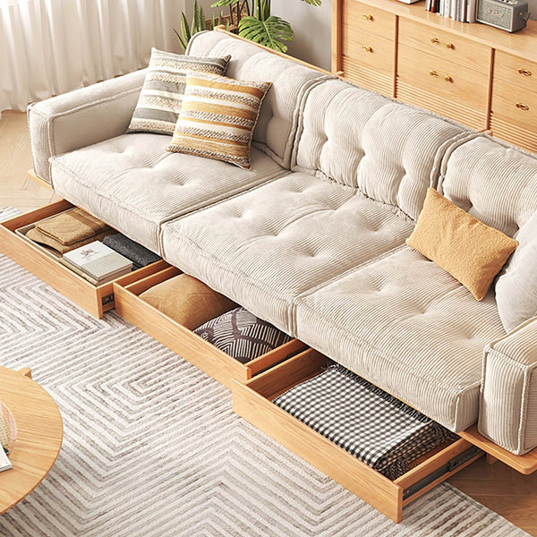 JASIWAY Corduroy Beige Sofa With Wood Frame