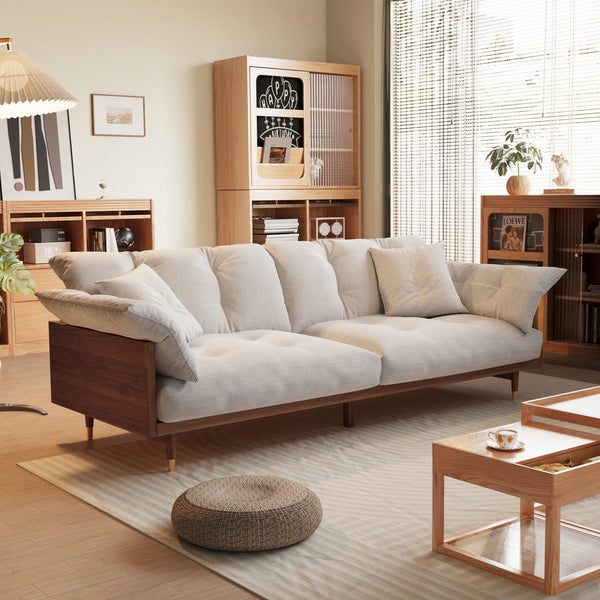 JASIWAY Modern 3-Seat Upholstered Cotton Linen Sofa